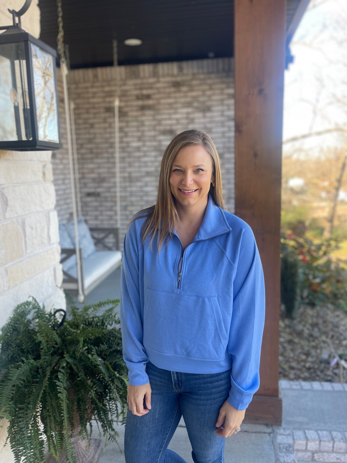 Cornflower quarter zip