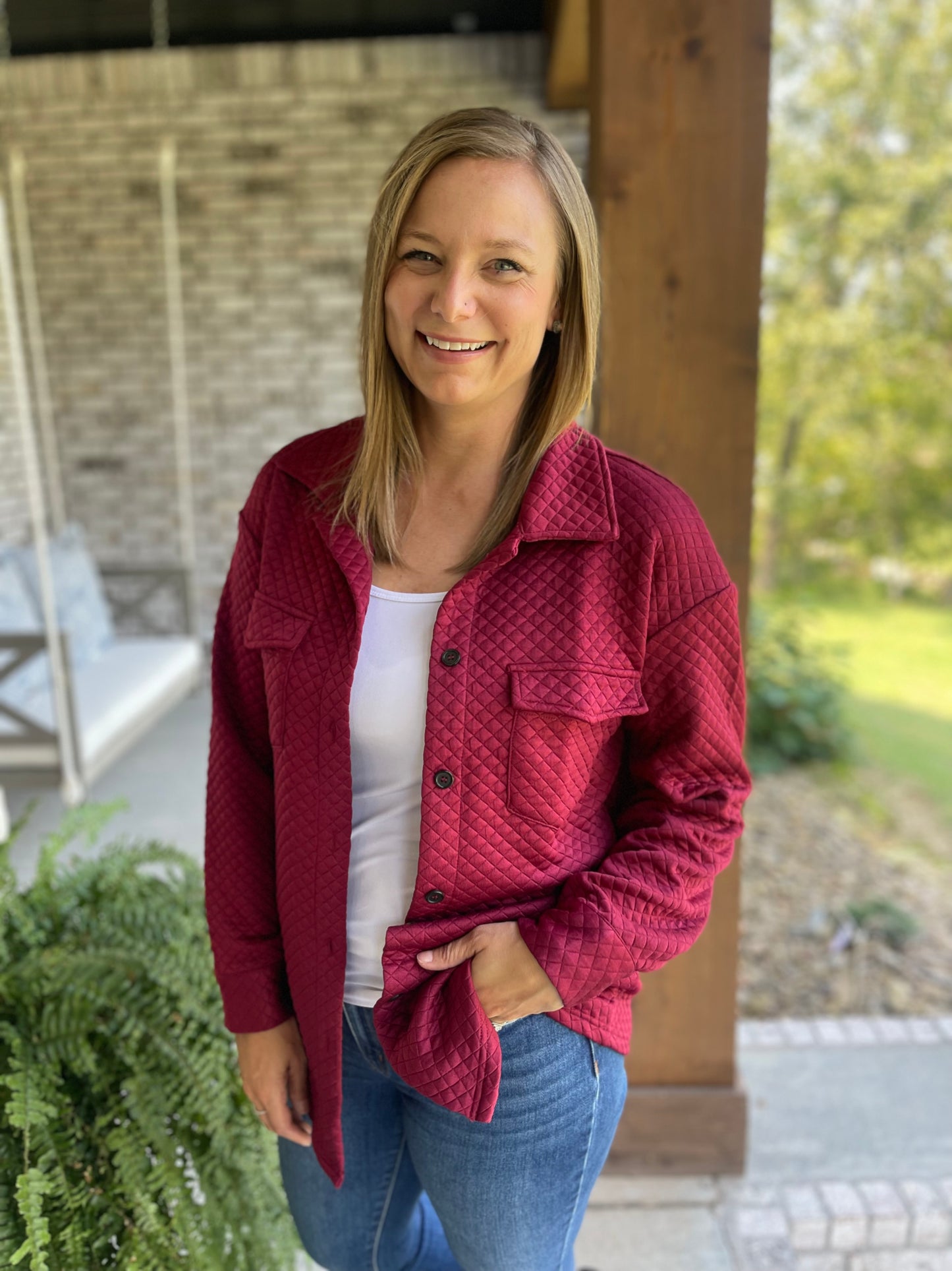 Deep Red Quilted Shacket