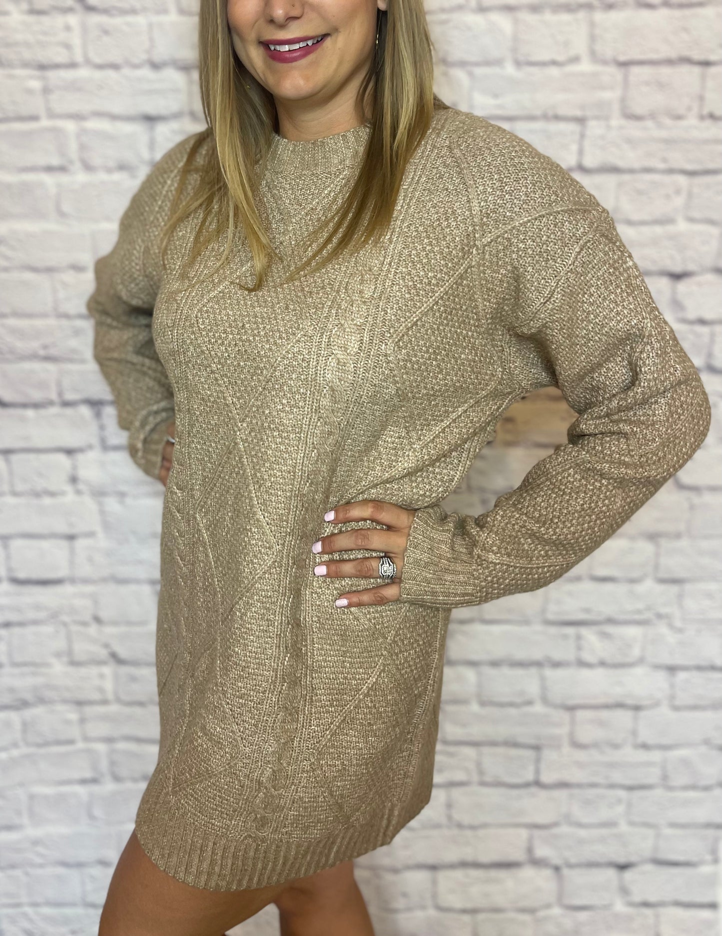 khaki cable knit dress