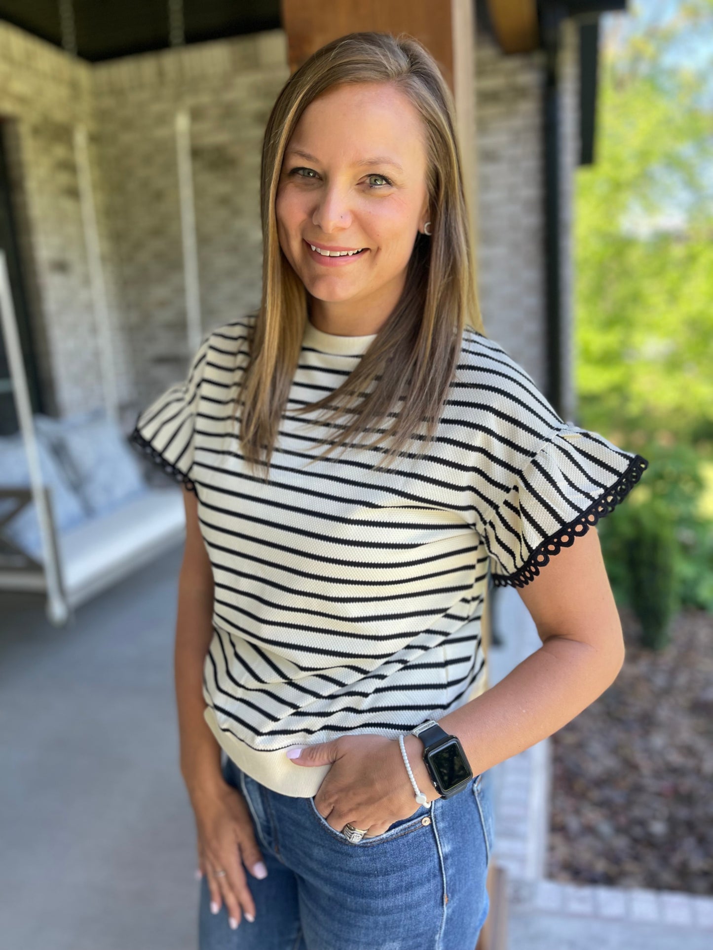 Maggie stripe flutter Top