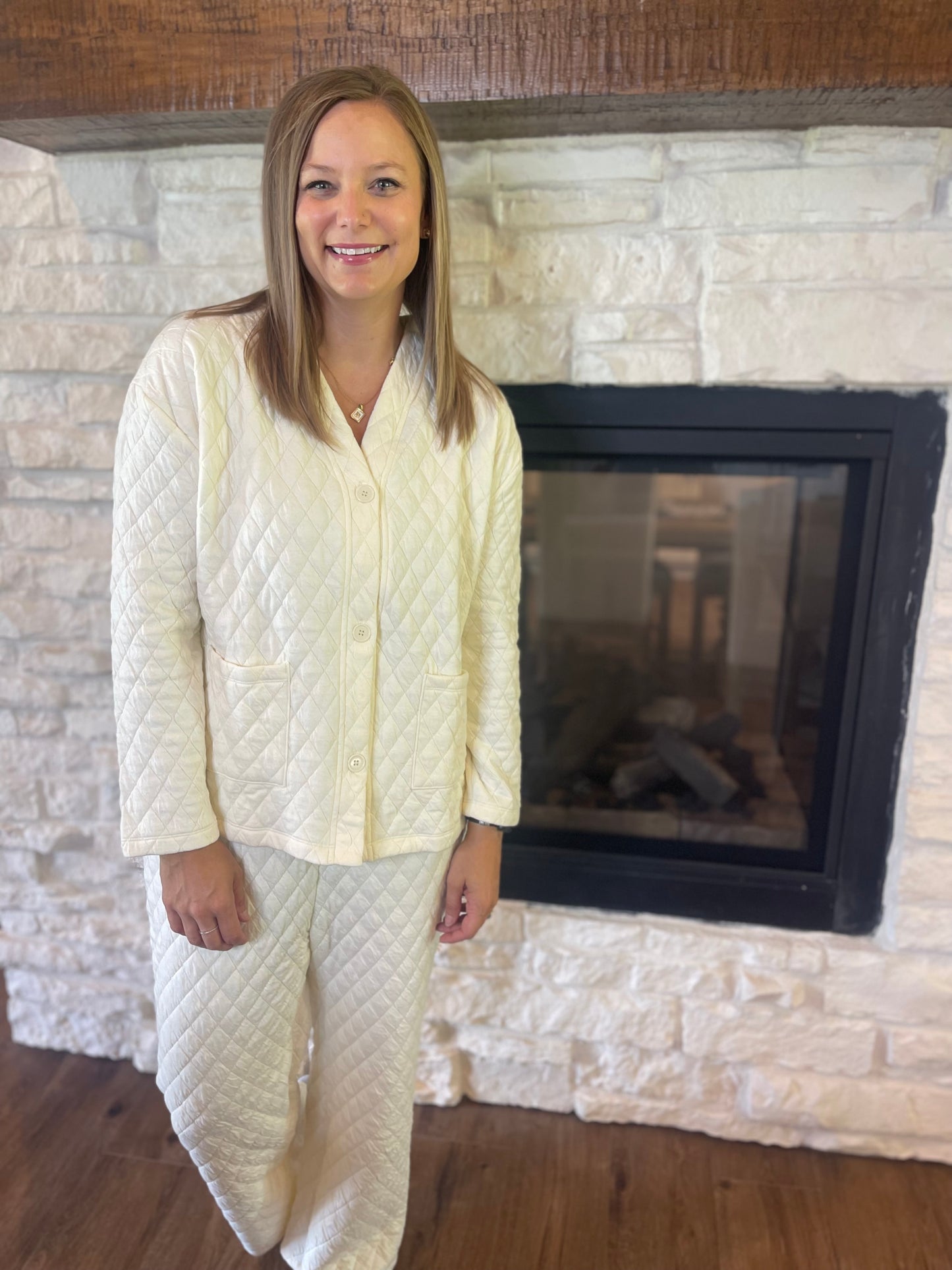 Cream Quilted lounge Set