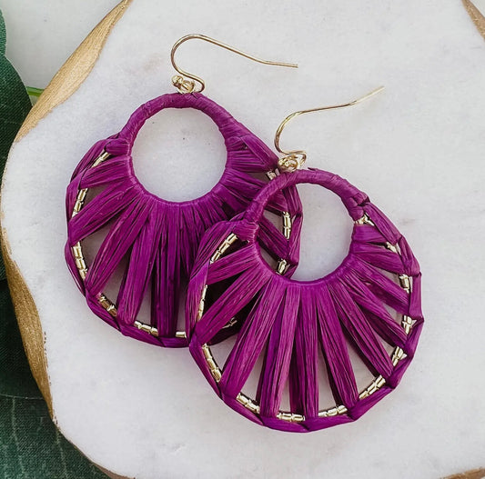 Purple raffia earrings