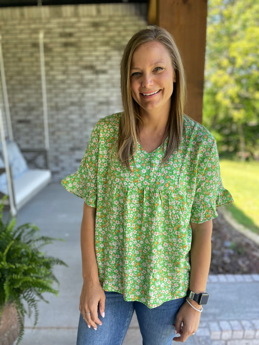 Everly Green Floral Top