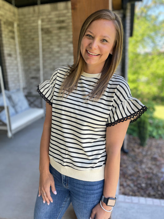 Maggie stripe flutter Top