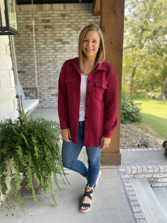 Deep Red Quilted Shacket