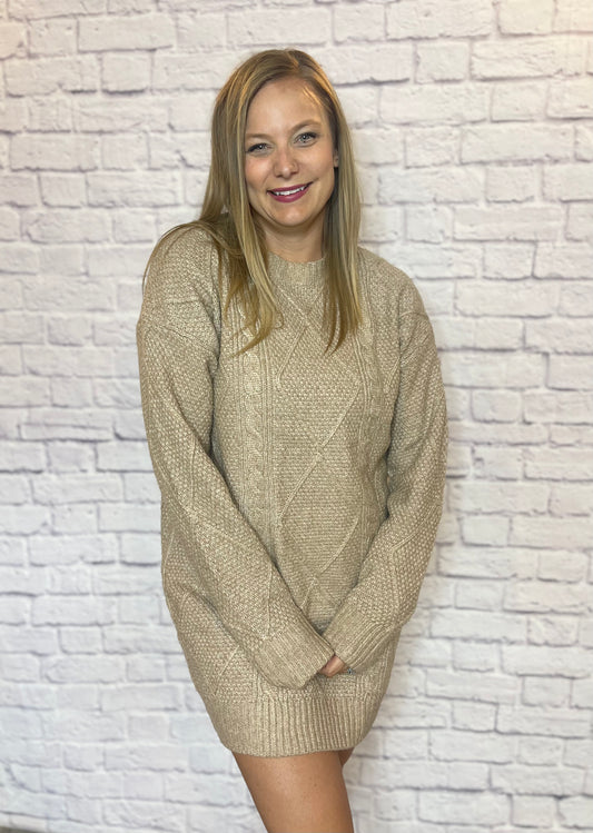 khaki cable knit dress