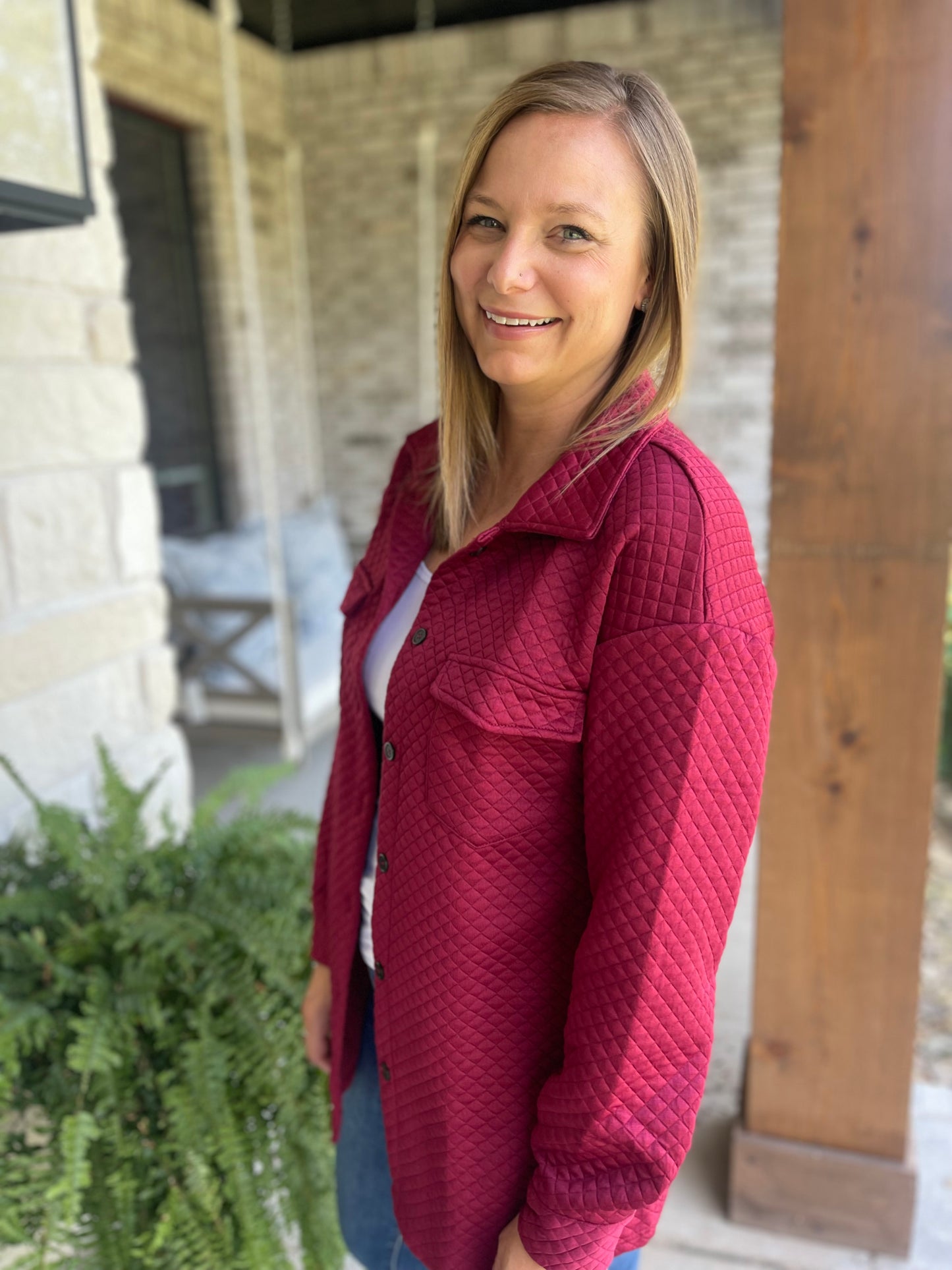 Deep Red Quilted Shacket