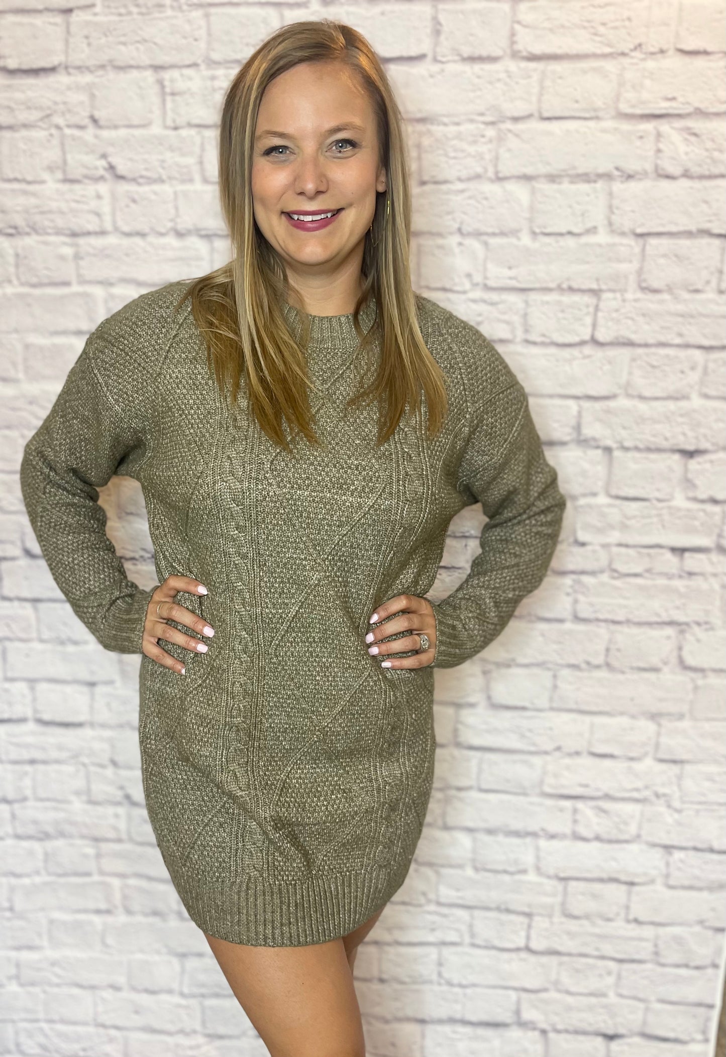 Sage Cable knit sweater dress