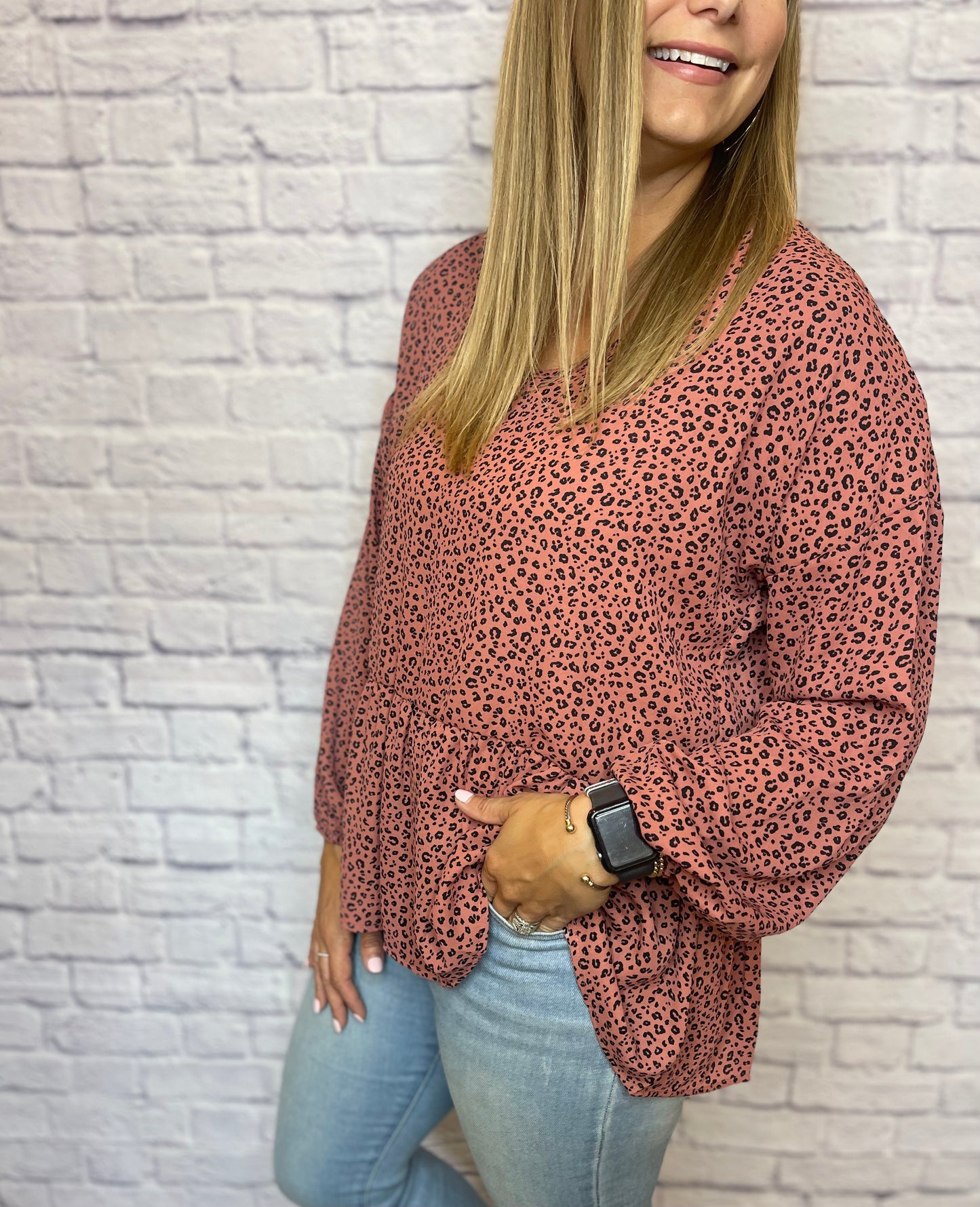 rust leopard woven top