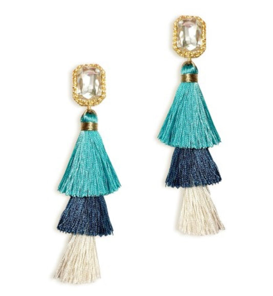 ocean blue fringe earrings