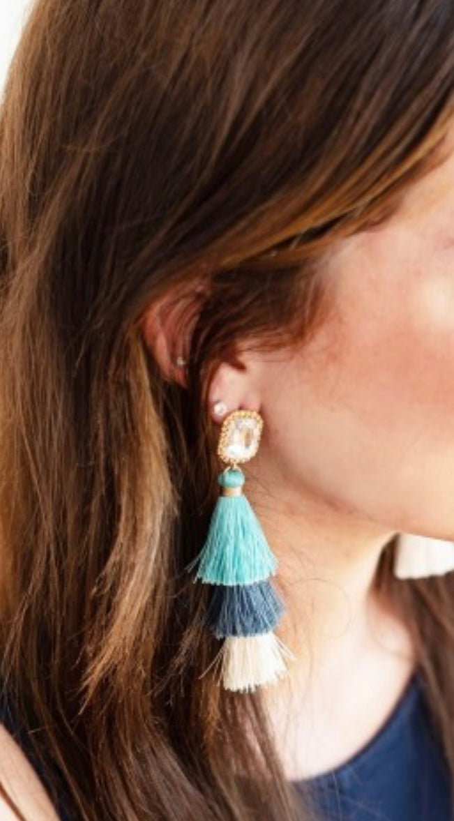 ocean blue fringe earrings